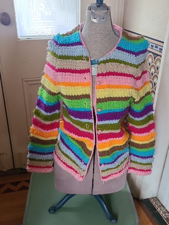 Vintage Sweaters - 1960s Rainbow Stripe Cardigan By SUSAN CLARK